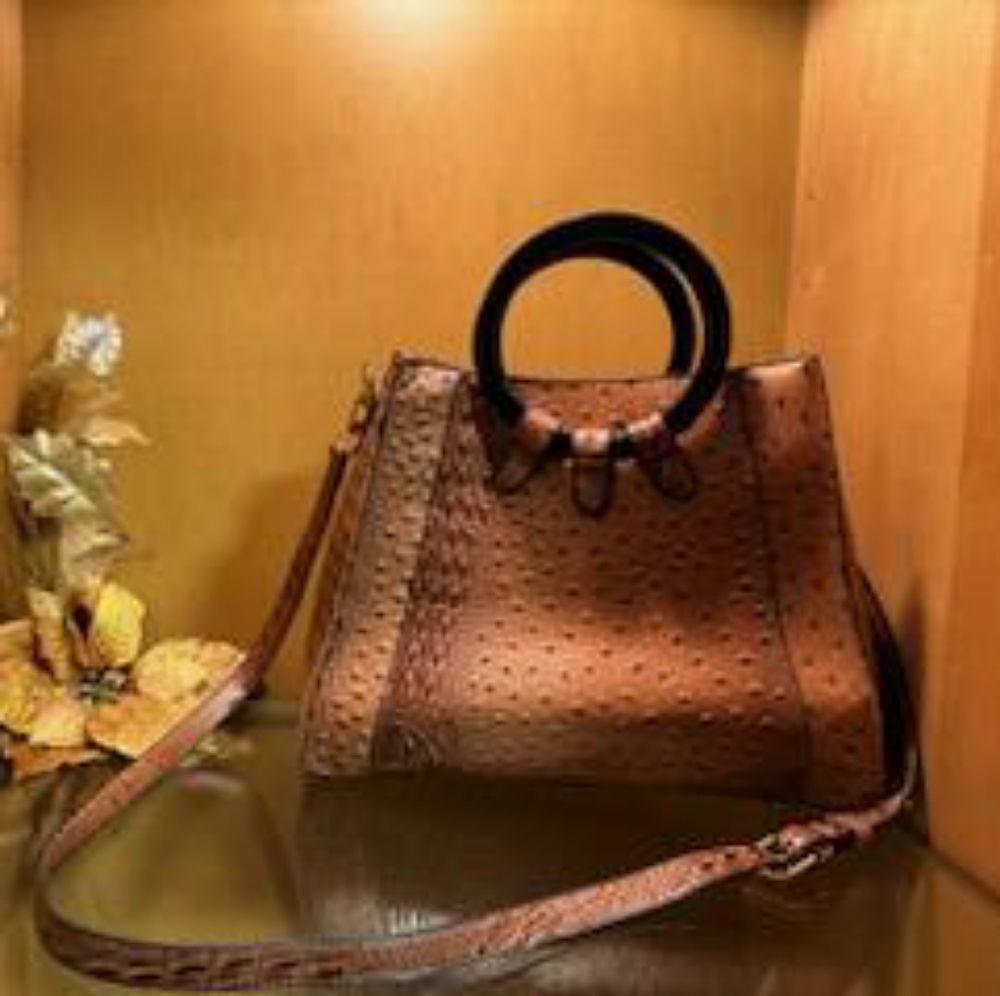 CROCO SKIN PATTERN STUDDED SATCHEL WITH LONG STRAPS and Round Handles